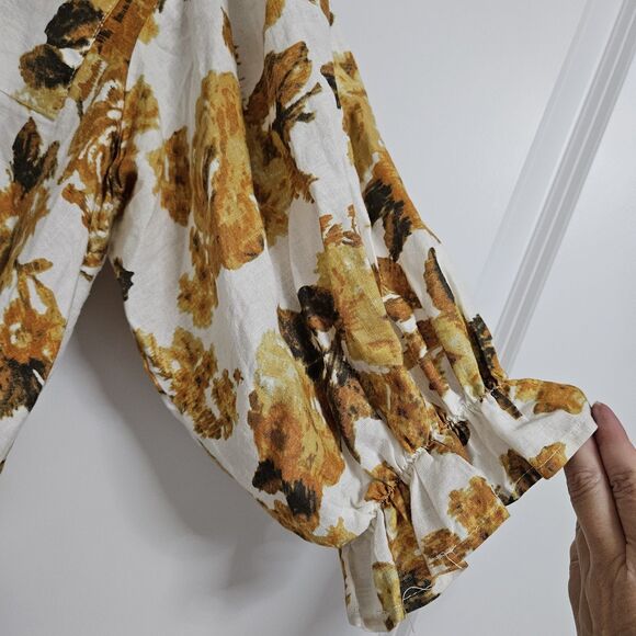 Rachel Roy Multicolor Floral Linen Blend Square Ruffle Neck Blouse Women's XS - Picture 6 of 11